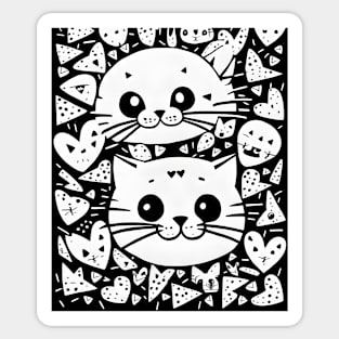 Beautiful Black and White Cat Illustration - Modern Art Sticker